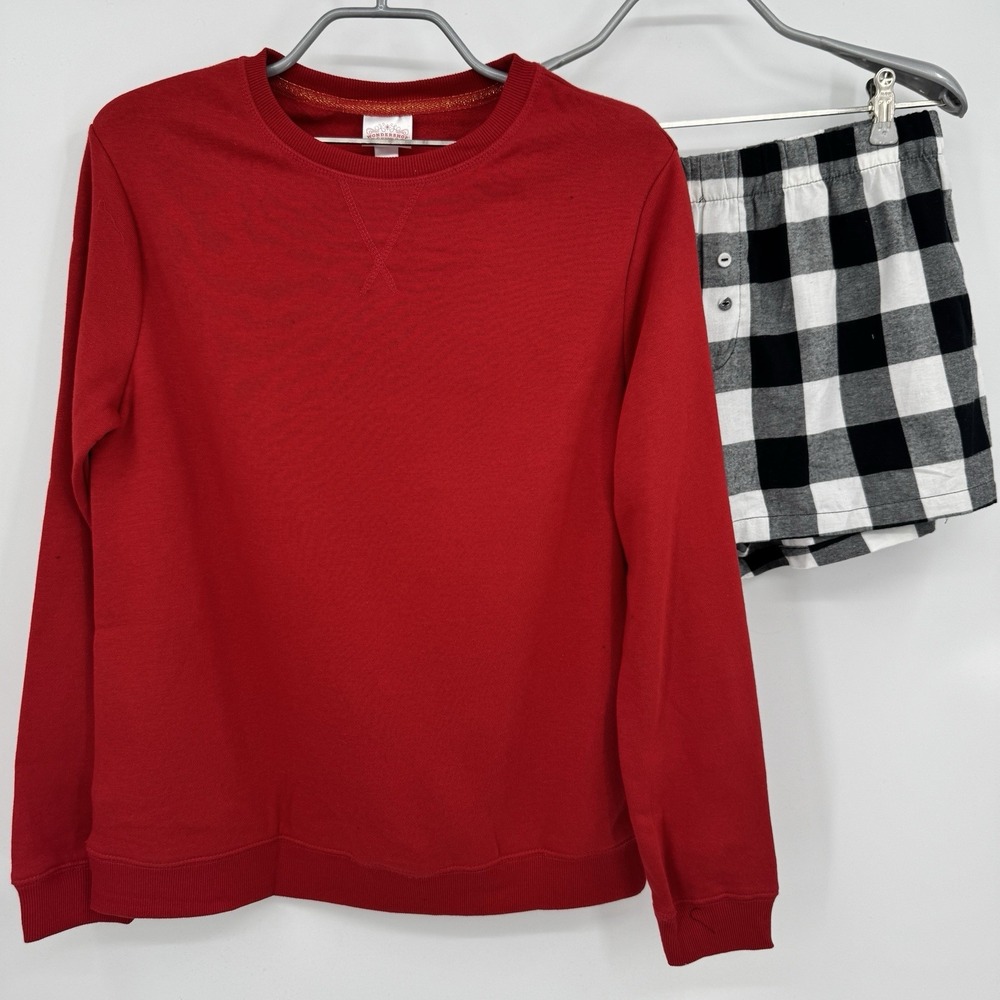 Target Wondershop Christmas Pajama Set Red Pullover White Buffalo Plaid Shorts S